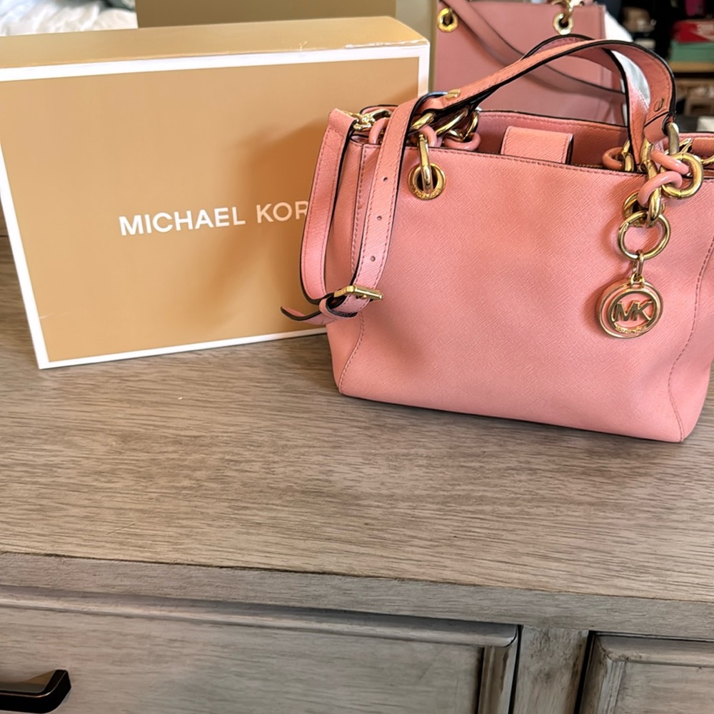 Michael Kors Pink Shoulder Bag with Gold Accents